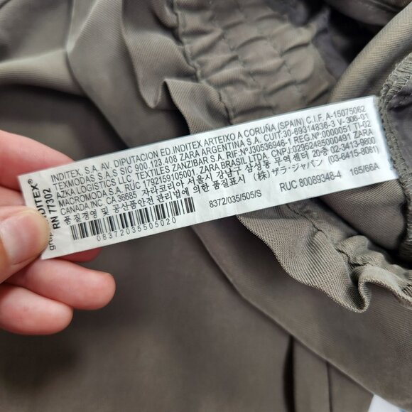 Zara Olive Green Paperbag Waist Trousers Pants Straight Leg Women's S - Picture 6 of 7